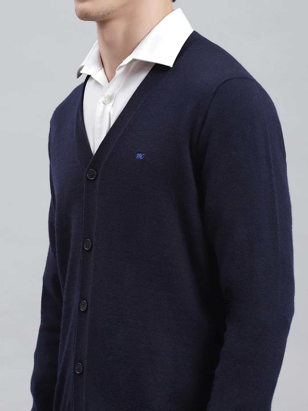 Men Navy Blue Solid Cardigan - Image 6