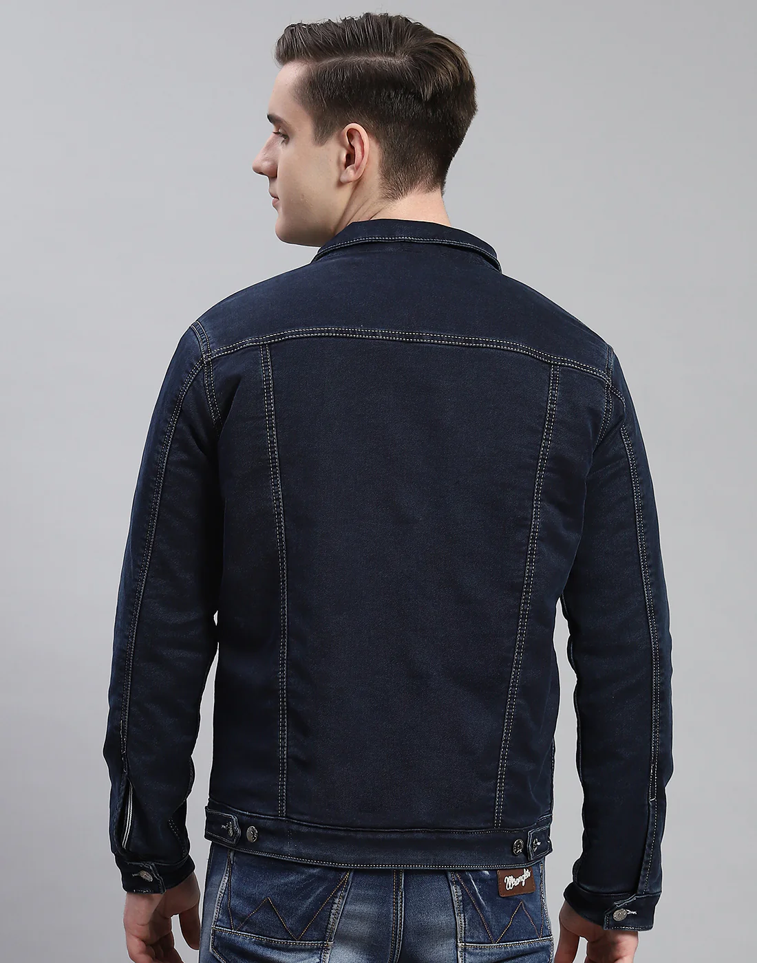 Men Navy Blue Solid Collar Full Sleeve Jacket - Image 6