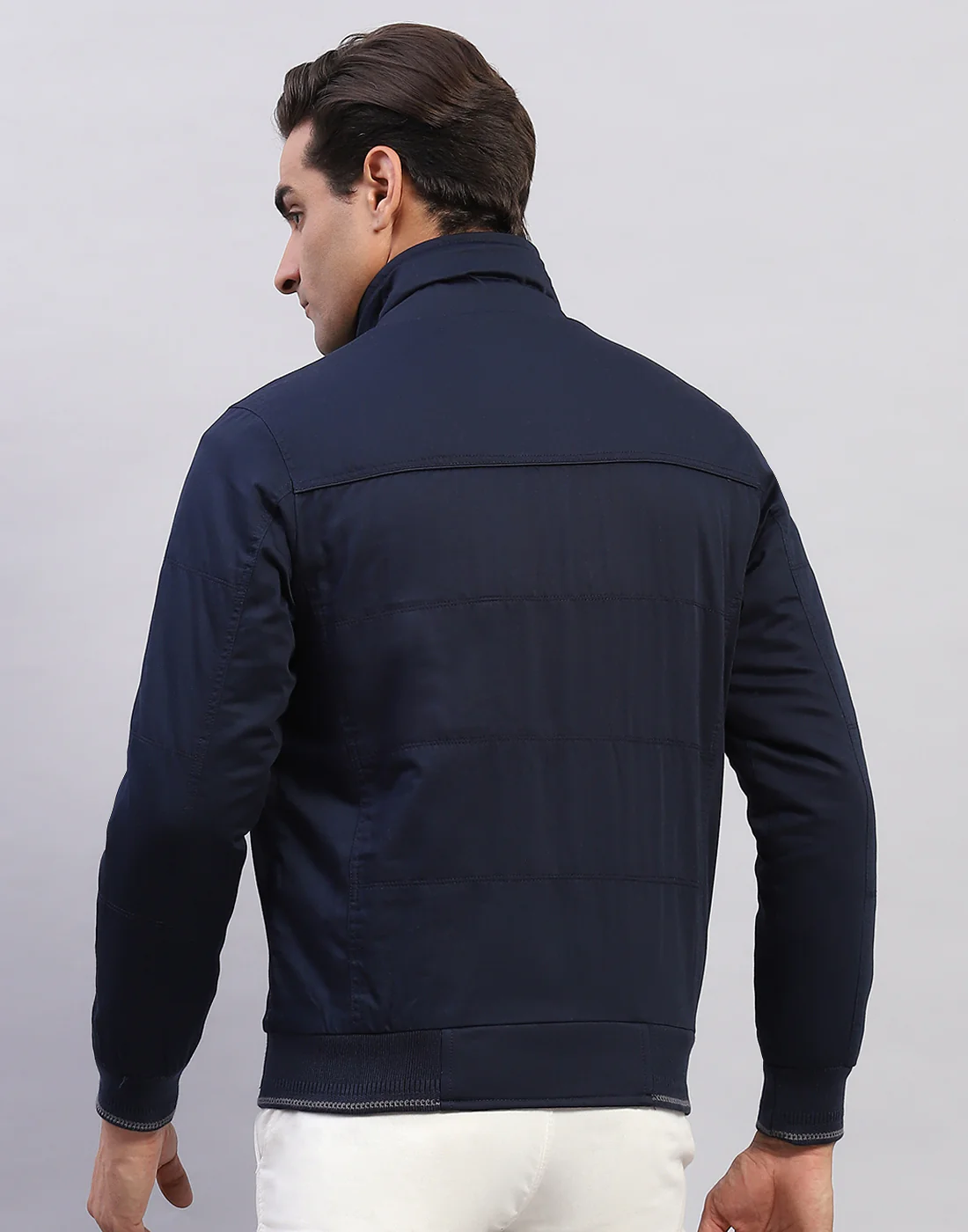 Men Navy Blue Solid Collar Full Sleeve Jacket - Image 5