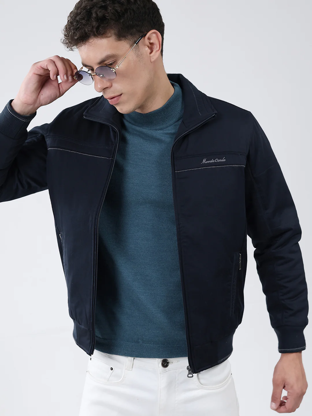 Men Navy Blue Solid Collar Full Sleeve Jacket - Image 6