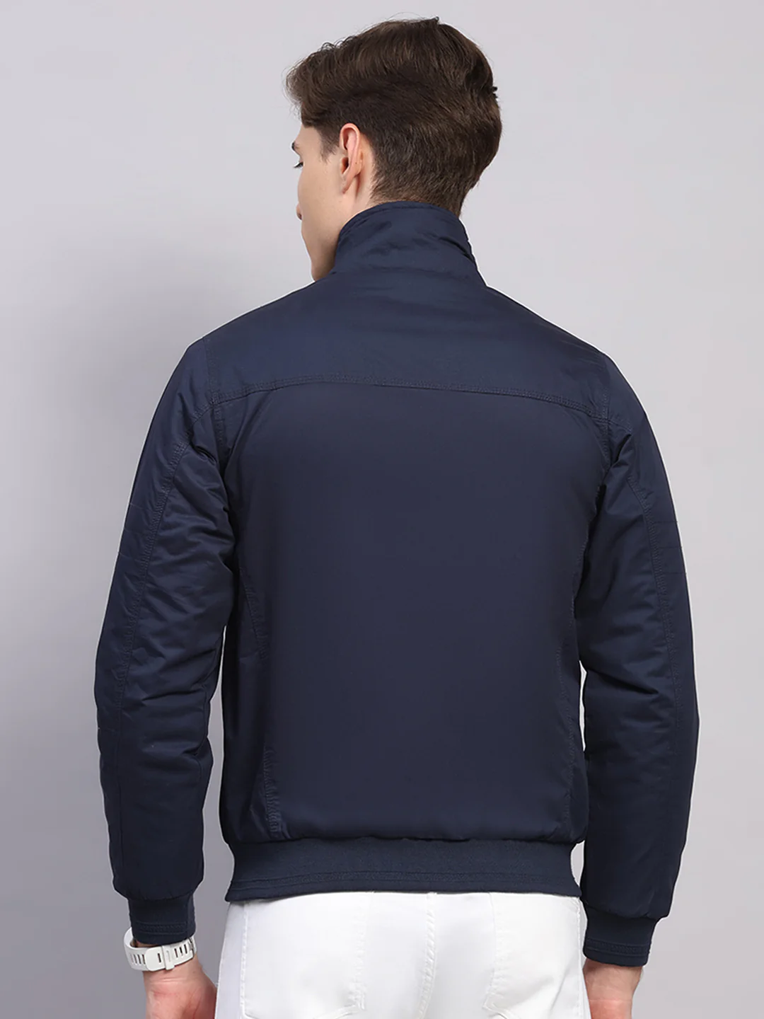 Men Navy Blue Solid Collar Full Sleeve Jacket - Image 5
