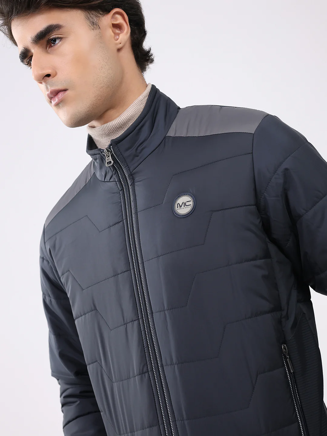 Men Navy Blue Solid Collar Full Sleeve Jacket - Image 6