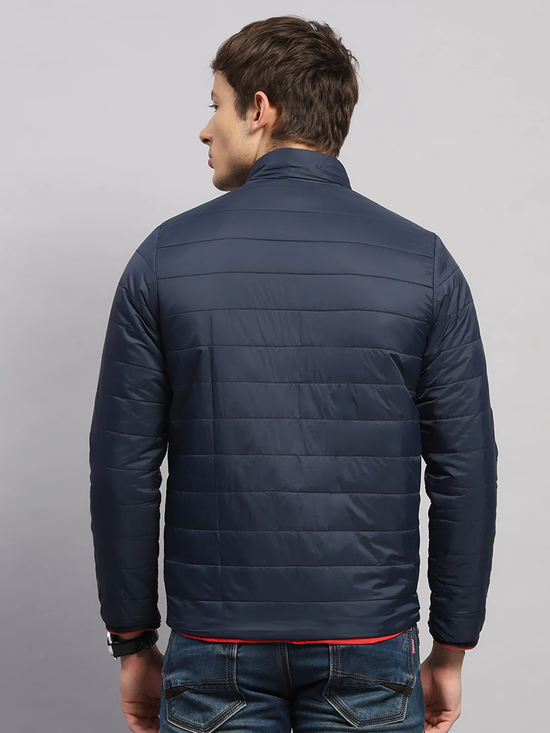 Men Navy Blue Solid Collar Full Sleeve Jacket - Image 5