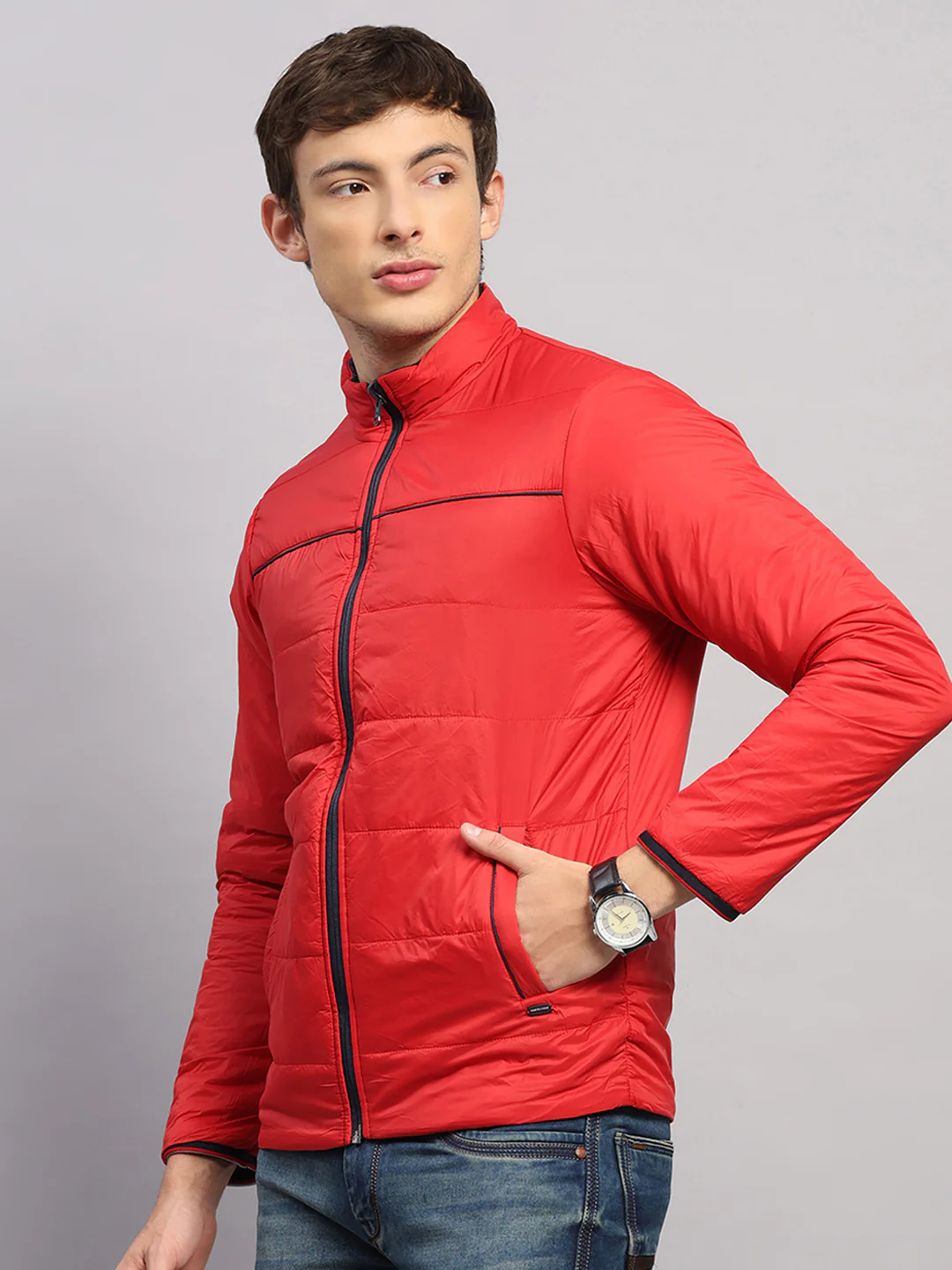 Men Navy Blue Solid Collar Full Sleeve Jacket - Image 7