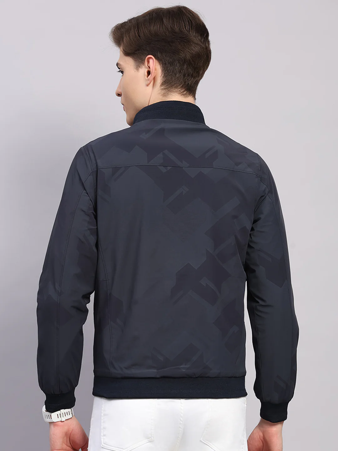 Men Navy Blue Solid Collar Full Sleeve Jacket - Image 5