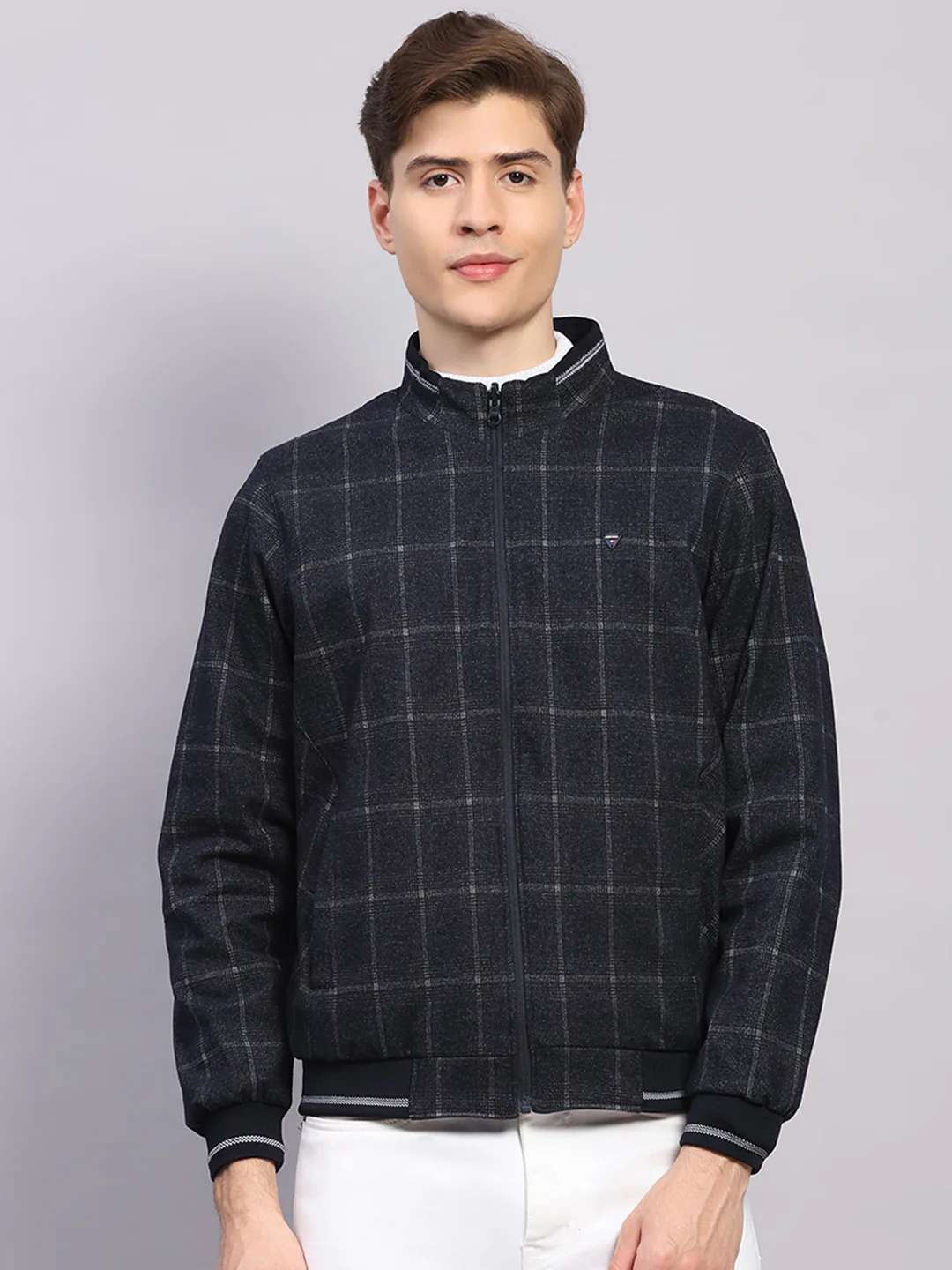 Men Navy Blue Solid Collar Full Sleeve Jacket - Image 6