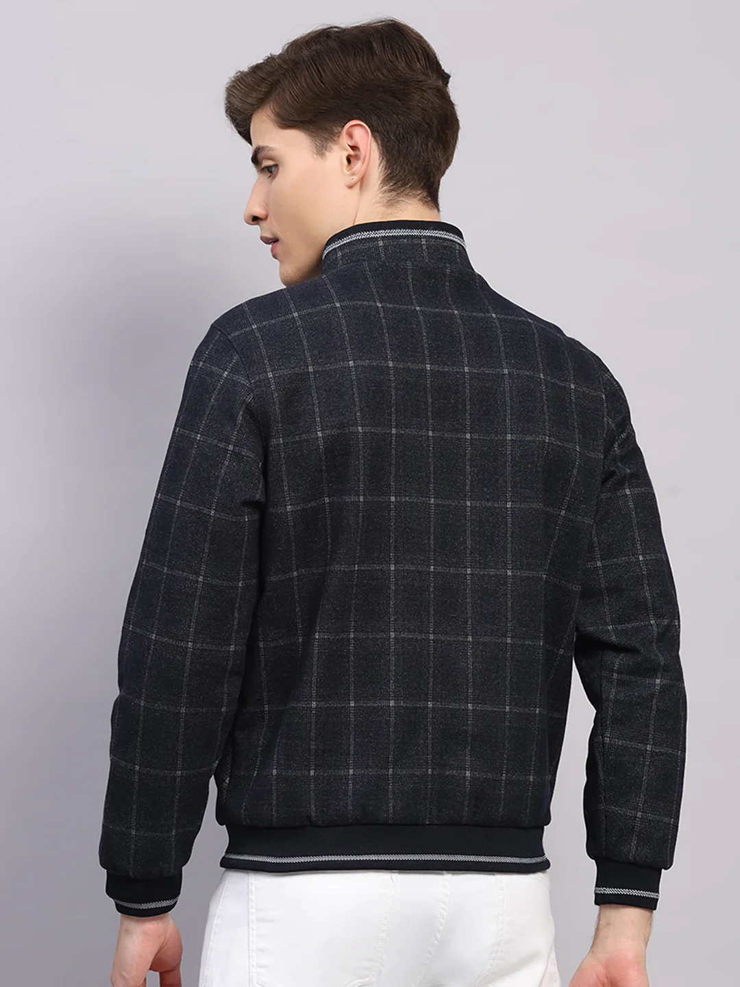 Men Navy Blue Solid Collar Full Sleeve Jacket - Image 8