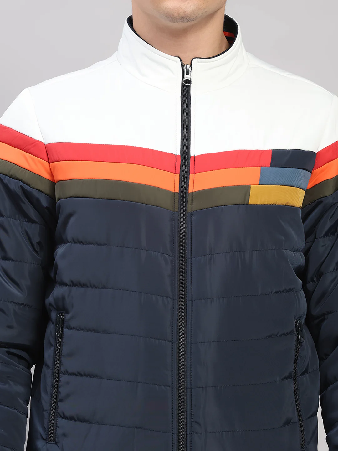 Men Navy Blue Solid Collar Full Sleeve Jacket - Image 6
