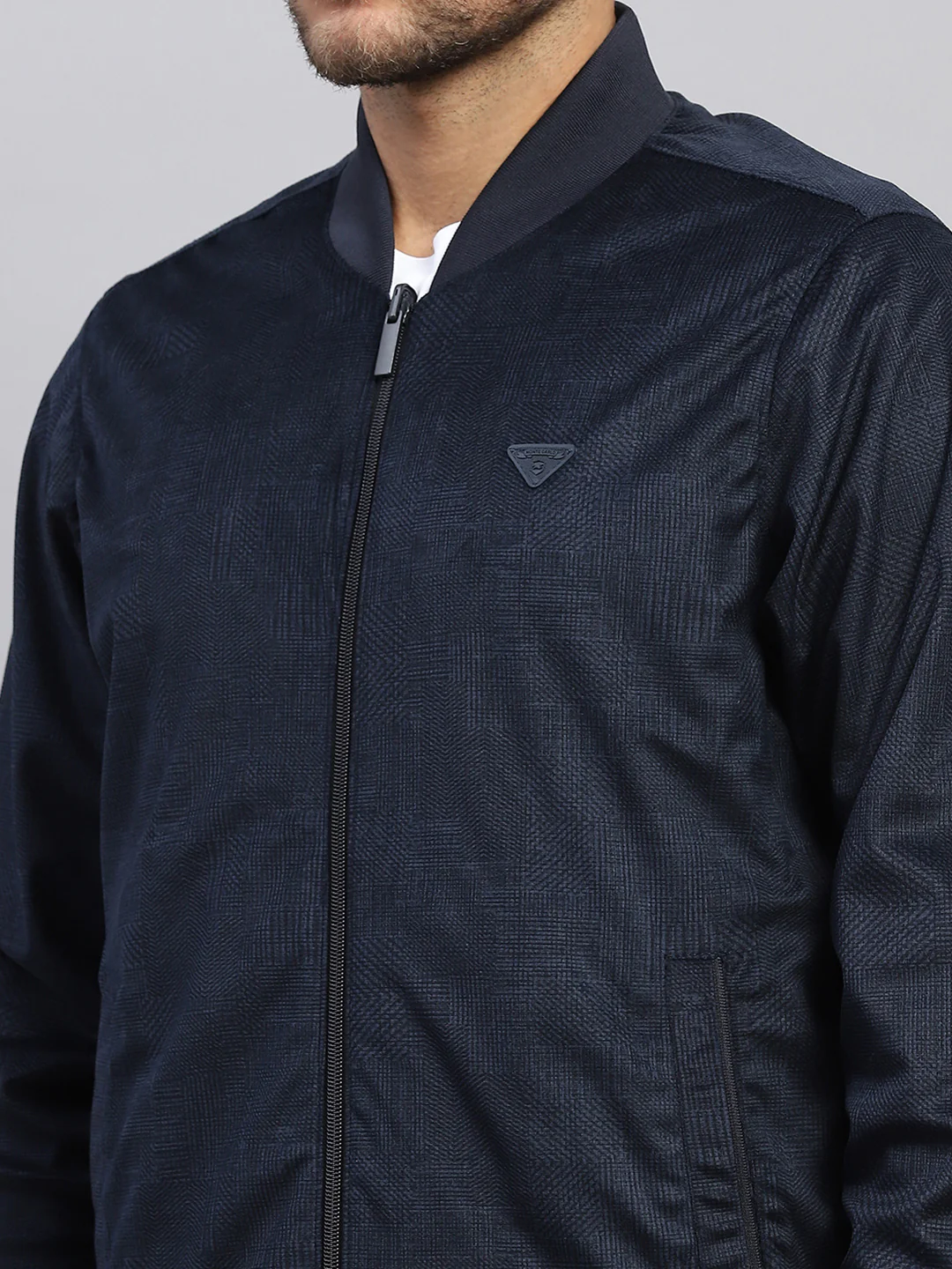 Men Navy Blue Solid Collar Full Sleeve Reversible Jacket - Image 9