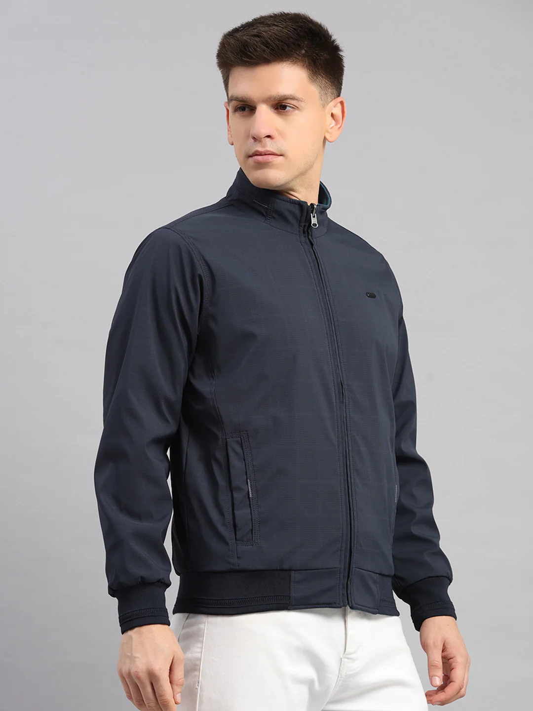 Men Navy Blue Solid Collar Full Sleeve Reversible Jacket - Image 4