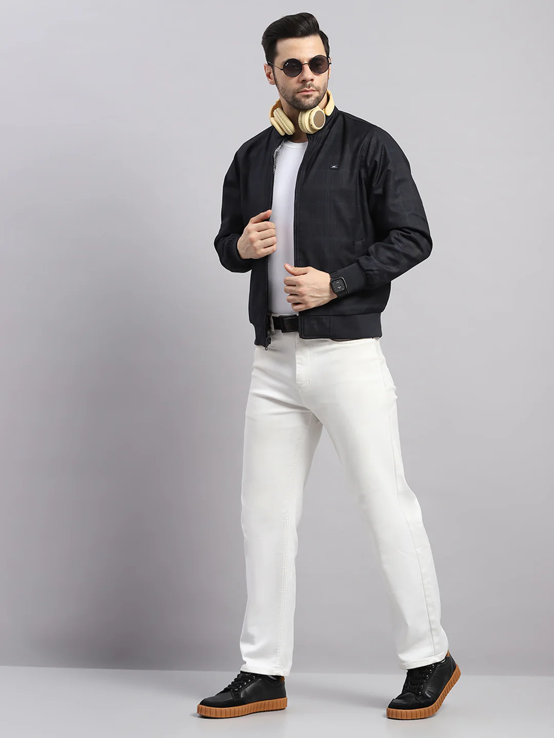 Men Navy Blue Solid Collar Full Sleeve Reversible Jacket - Image 2