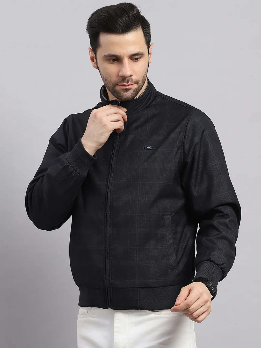 Men Navy Blue Solid Collar Full Sleeve Reversible Jacket - Image 3