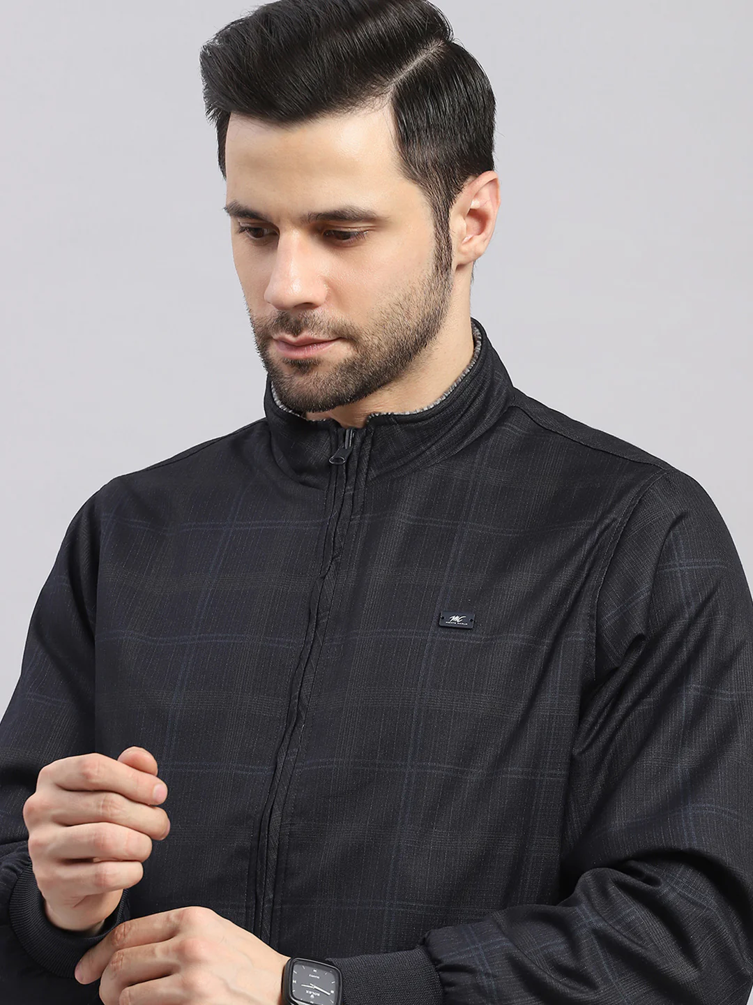 Men Navy Blue Solid Collar Full Sleeve Reversible Jacket - Image 9