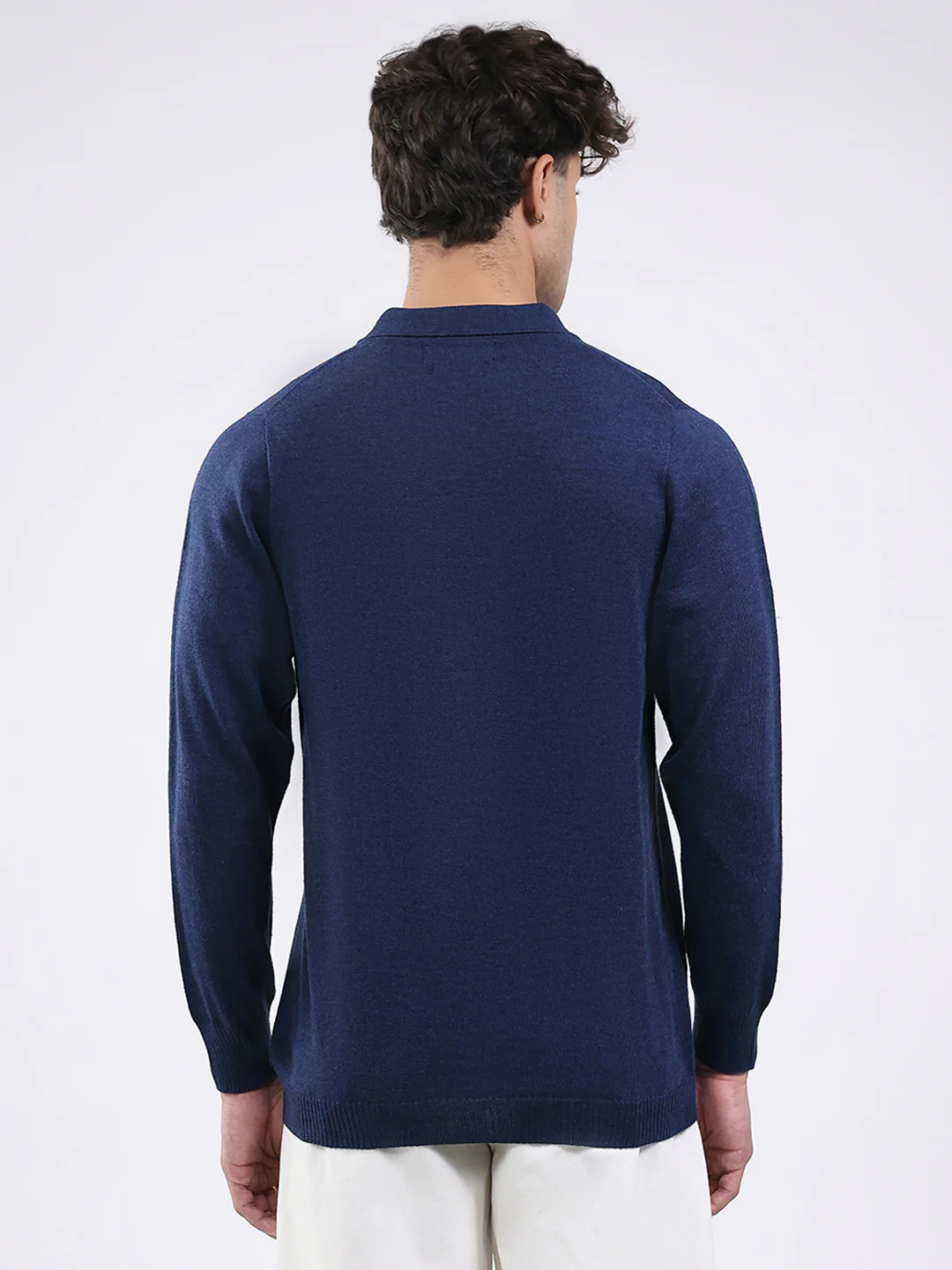 Men Navy Blue Solid Collar Full Sleeve Shirt - Image 5