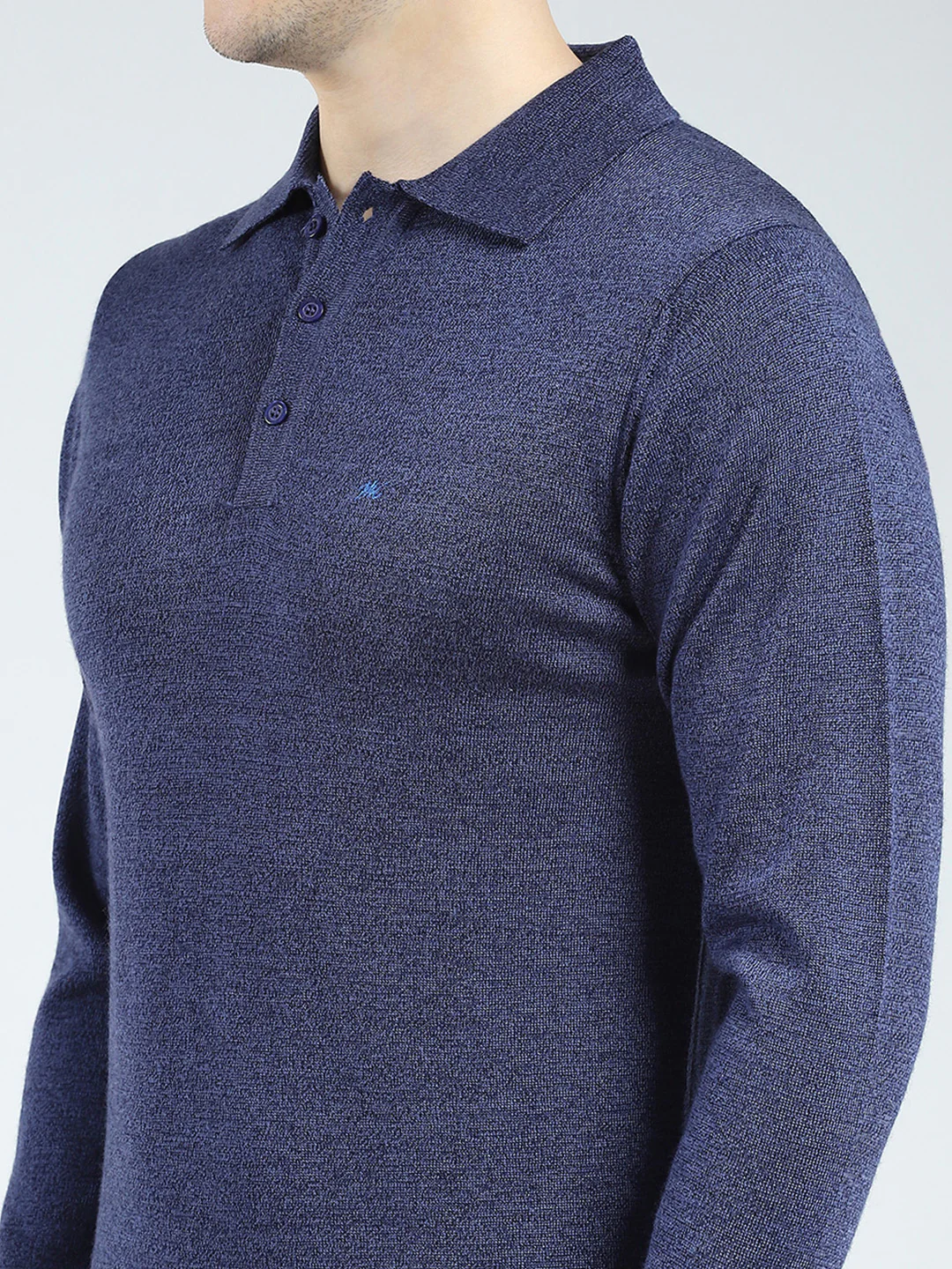 Men Navy Blue Solid Collar Full Sleeve Winter T-Shirt - Image 6