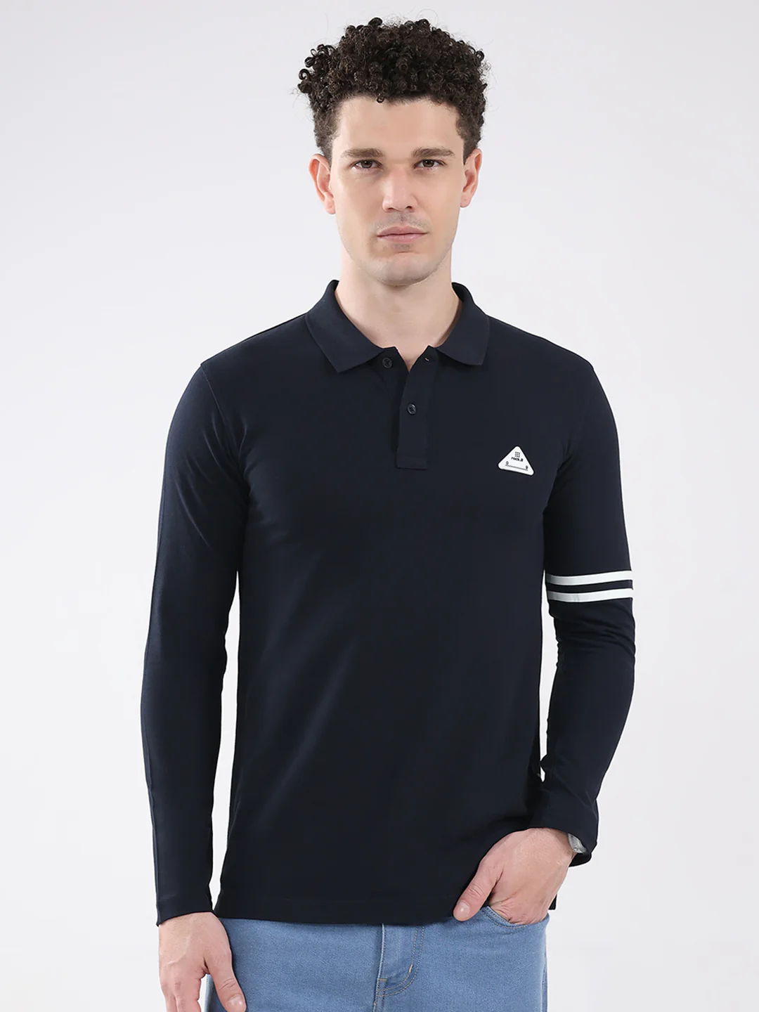 Rock.it Men Navy Blue Solid Collar Full Sleeve Winter T-Shirt