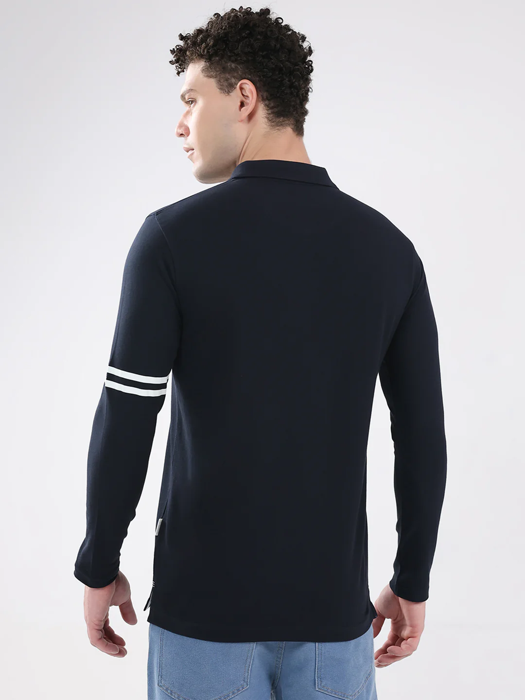 Rock.it Men Navy Blue Solid Collar Full Sleeve Winter T-Shirt - Image 5