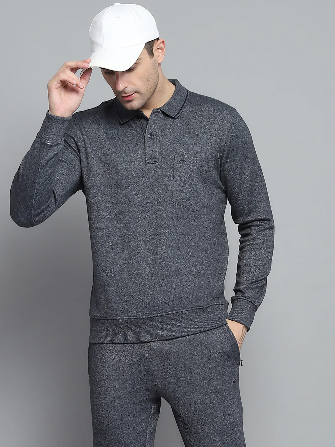Men Navy Blue Solid Collar Full Sleeve Winter Tracksuit - Image 6