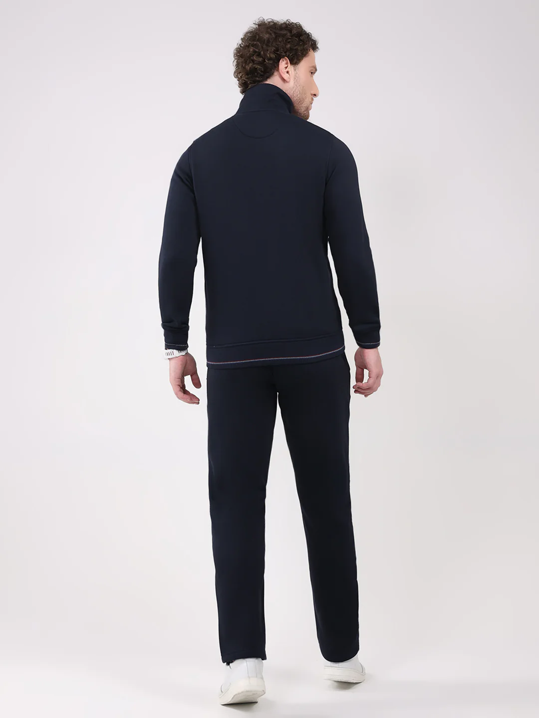 Men Navy Blue Solid Collar Full Sleeve Winter Tracksuit - Image 5