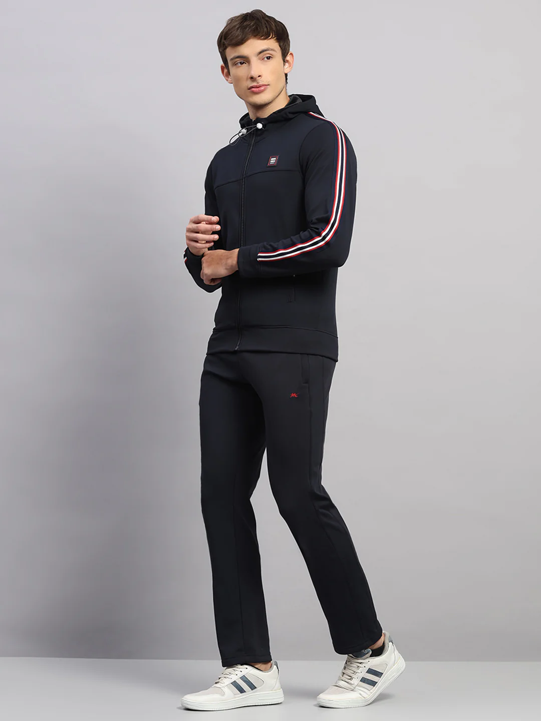 Men Navy Blue Solid Collar Full Sleeve Winter Tracksuit - Image 3