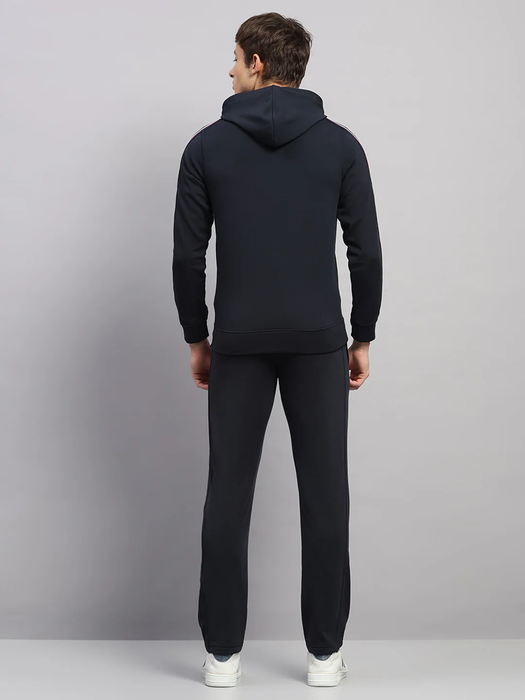 Men Navy Blue Solid Collar Full Sleeve Winter Tracksuit - Image 5