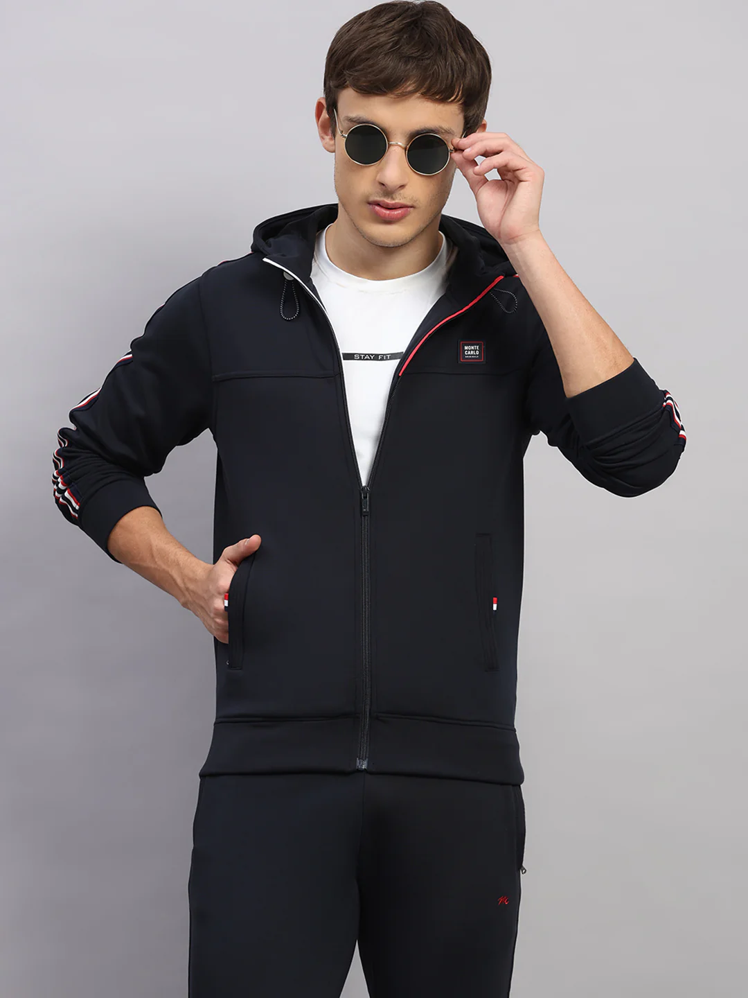 Men Navy Blue Solid Collar Full Sleeve Winter Tracksuit - Image 6