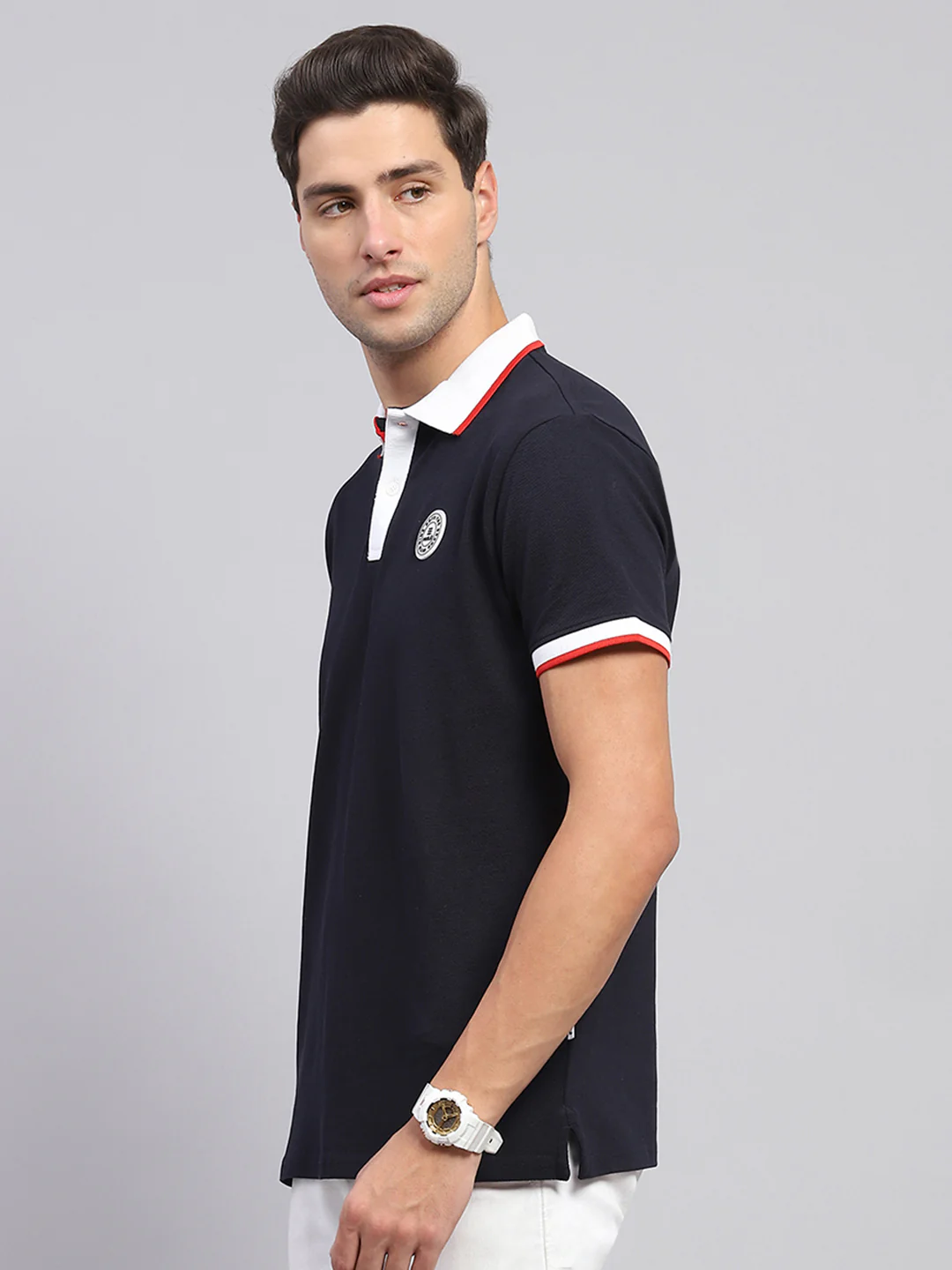 Rock.it Men Navy Blue Solid Collar Half Sleeve T-Shirt - Image 3