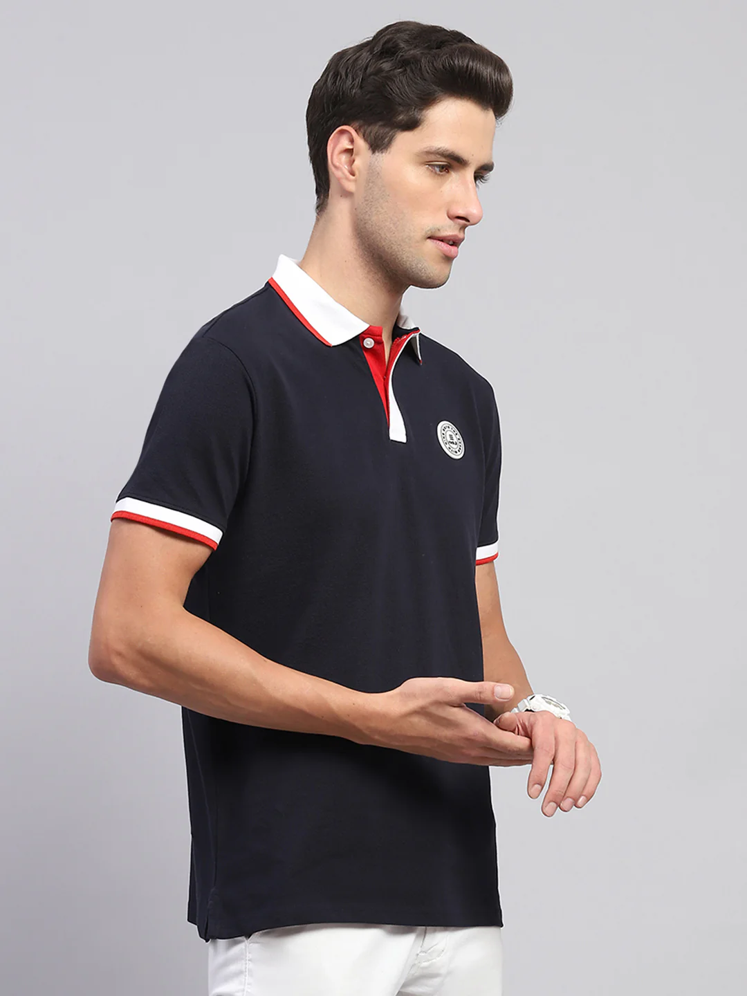 Rock.it Men Navy Blue Solid Collar Half Sleeve T-Shirt - Image 4