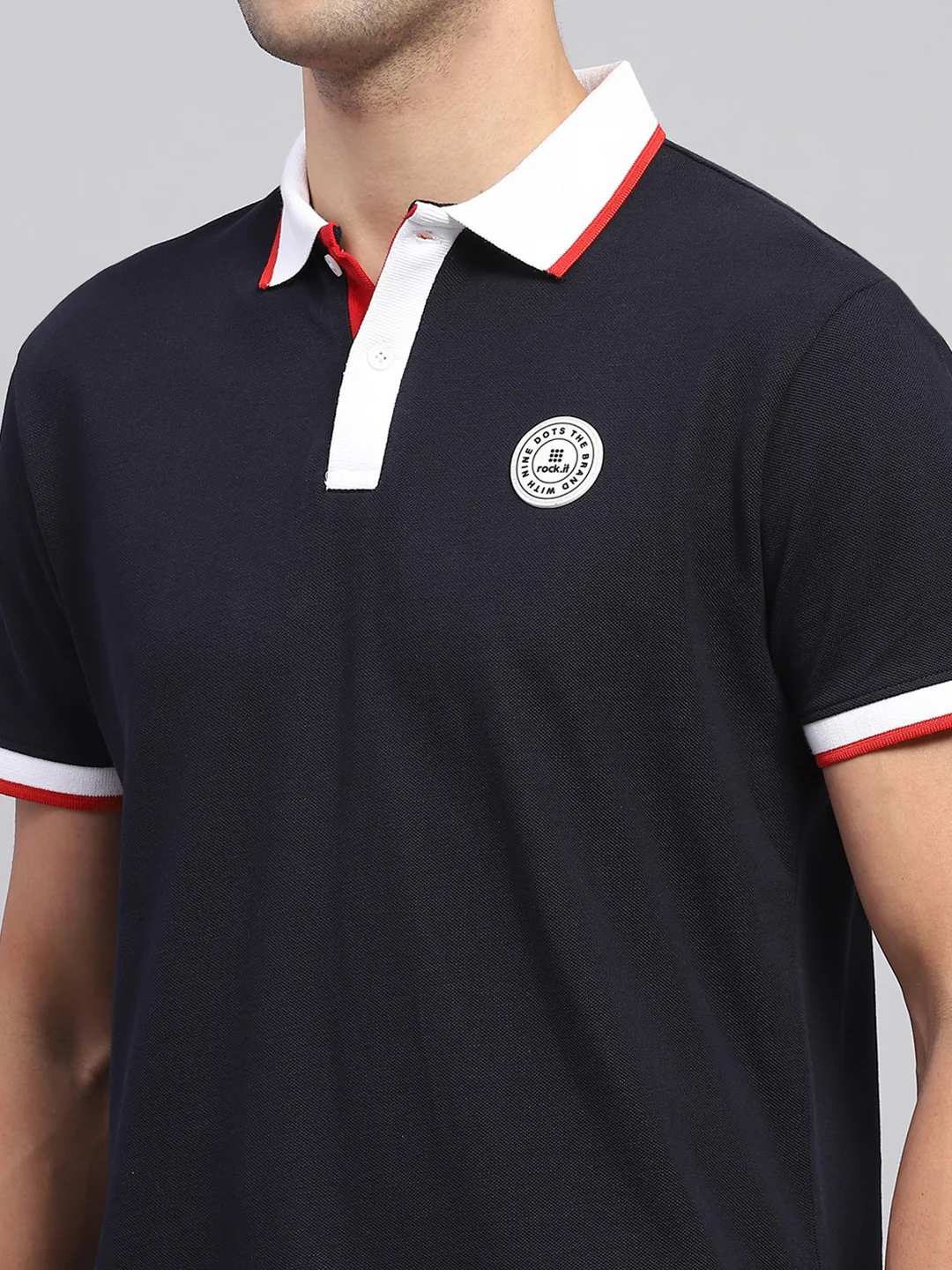 Rock.it Men Navy Blue Solid Collar Half Sleeve T-Shirt - Image 6