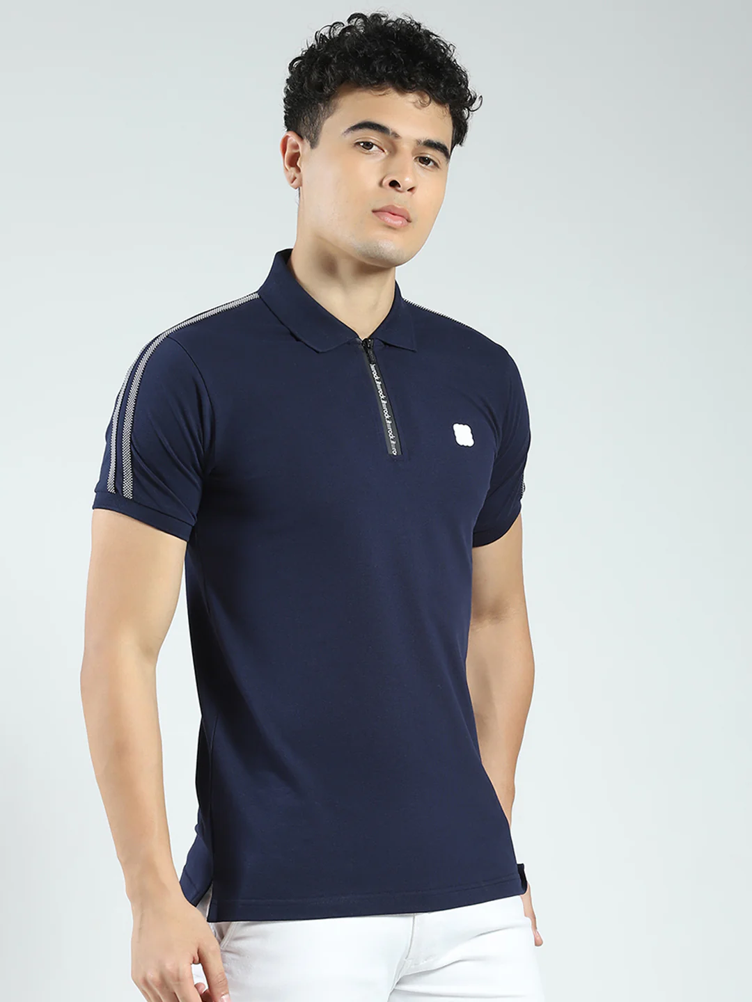 Rock.it Men Navy Blue Solid Collar Half Sleeve T-Shirt - Image 4