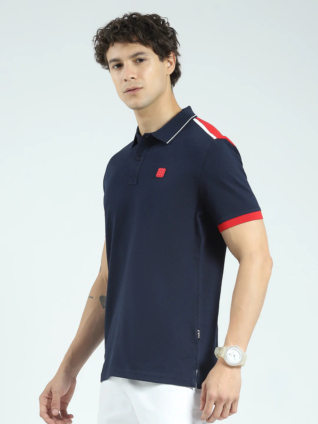 Rock.it Men Navy Blue Solid Collar Half Sleeve T-Shirt - Image 3