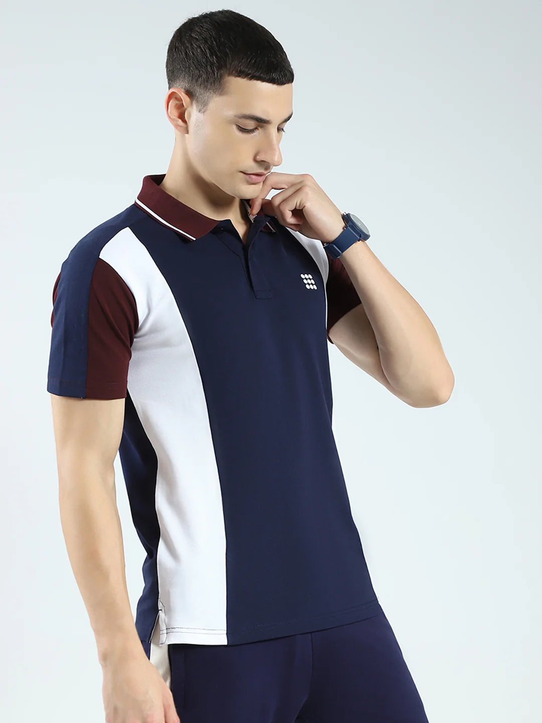 Rock.it Men Navy Blue Stripe Collar Half Sleeve T-Shirt - Image 4