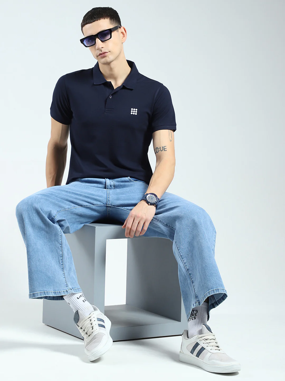 Rock.it Men Navy Blue Solid Collar Half Sleeve T-Shirt - Image 2