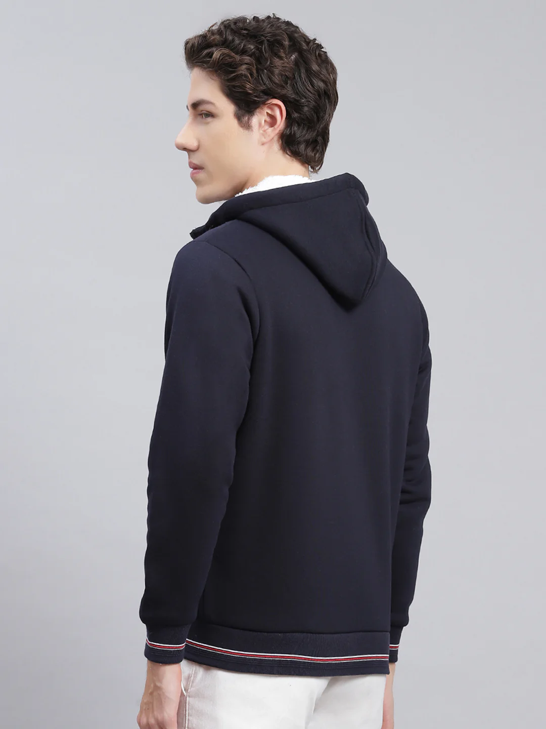 Men Navy Blue Solid Cotton Blend Sweatshirt - Image 5