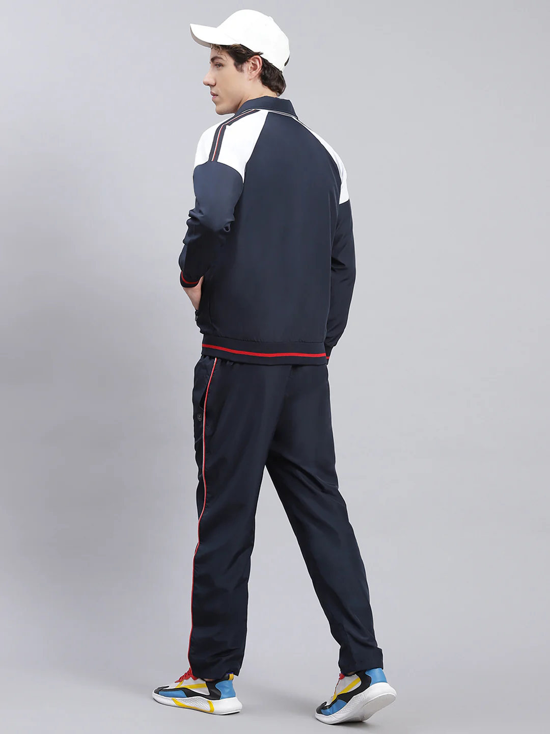 Men Navy Blue Solid Cotton Blend Track Suit - Image 5