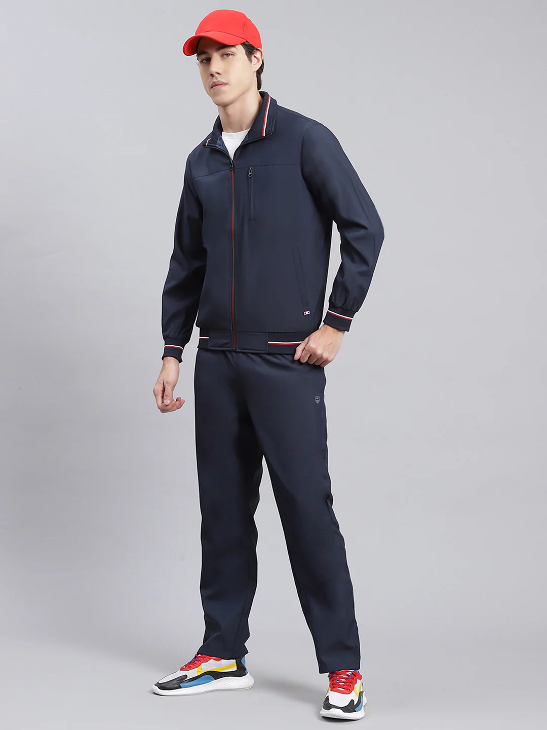 Men Navy Blue Solid Cotton Blend Track Suit - Image 4
