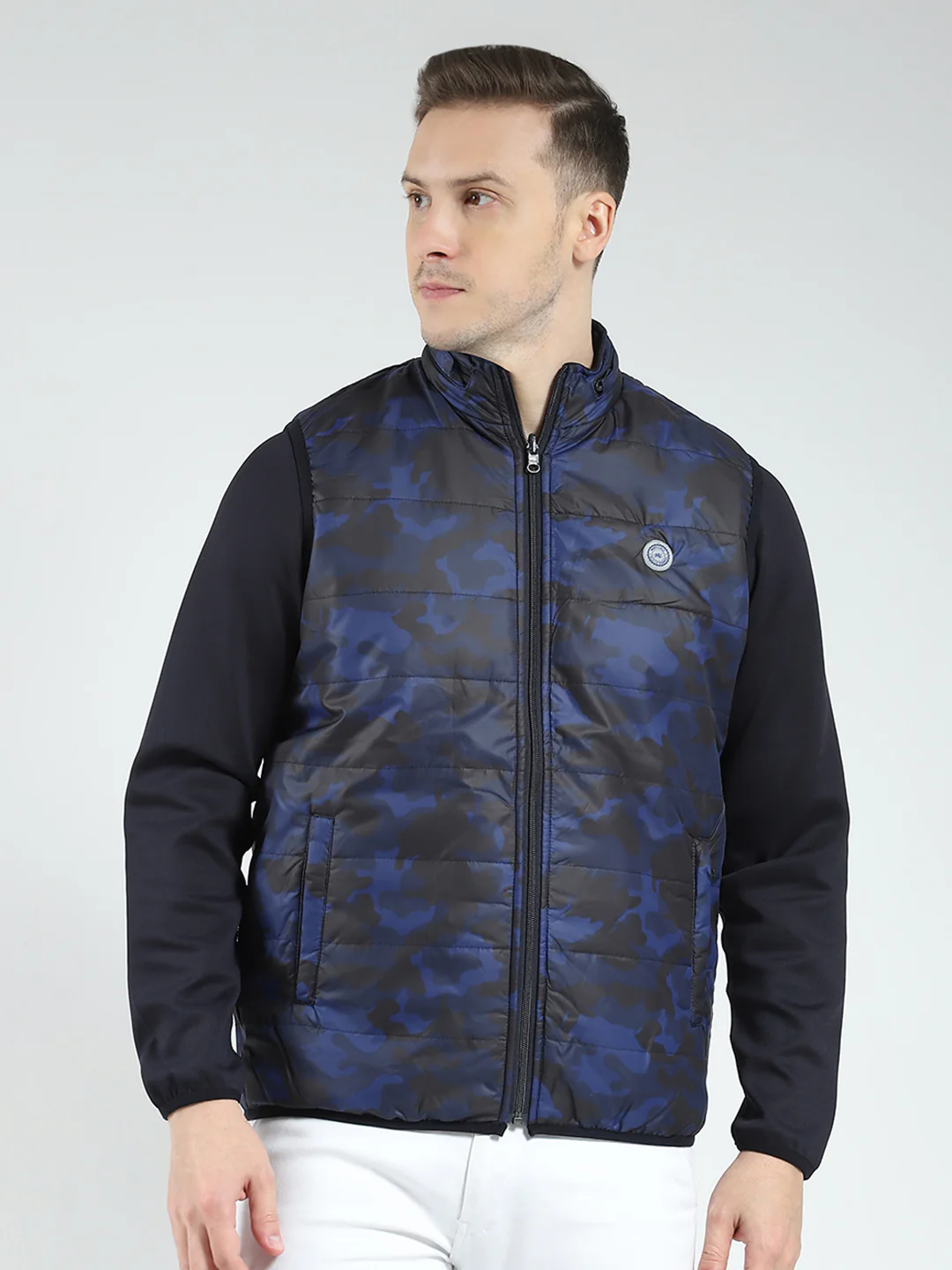 Men Navy Blue Solid Detachable Hood Full Sleeve Reversible Sweatshirt