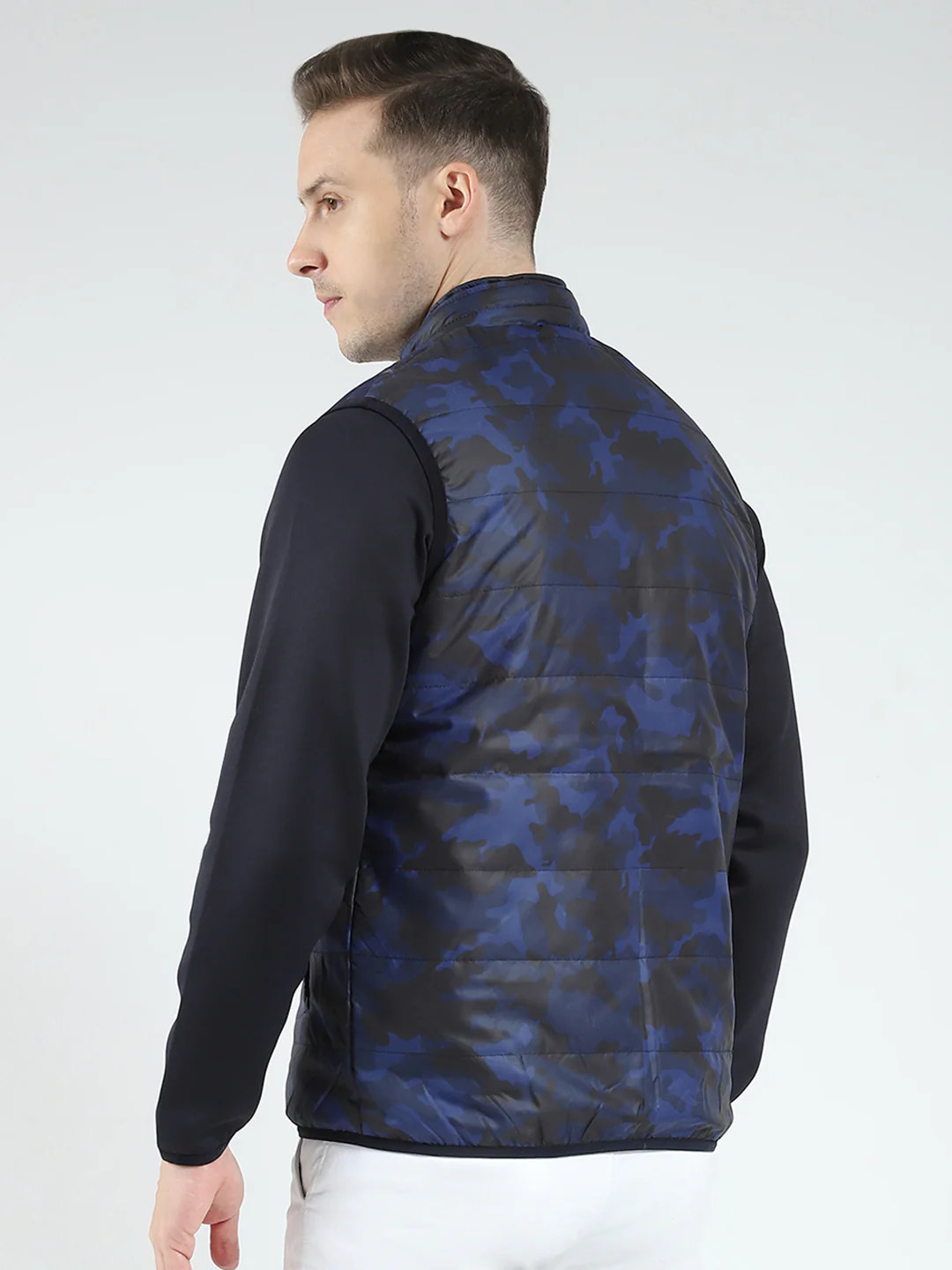 Men Navy Blue Solid Detachable Hood Full Sleeve Reversible Sweatshirt - Image 5