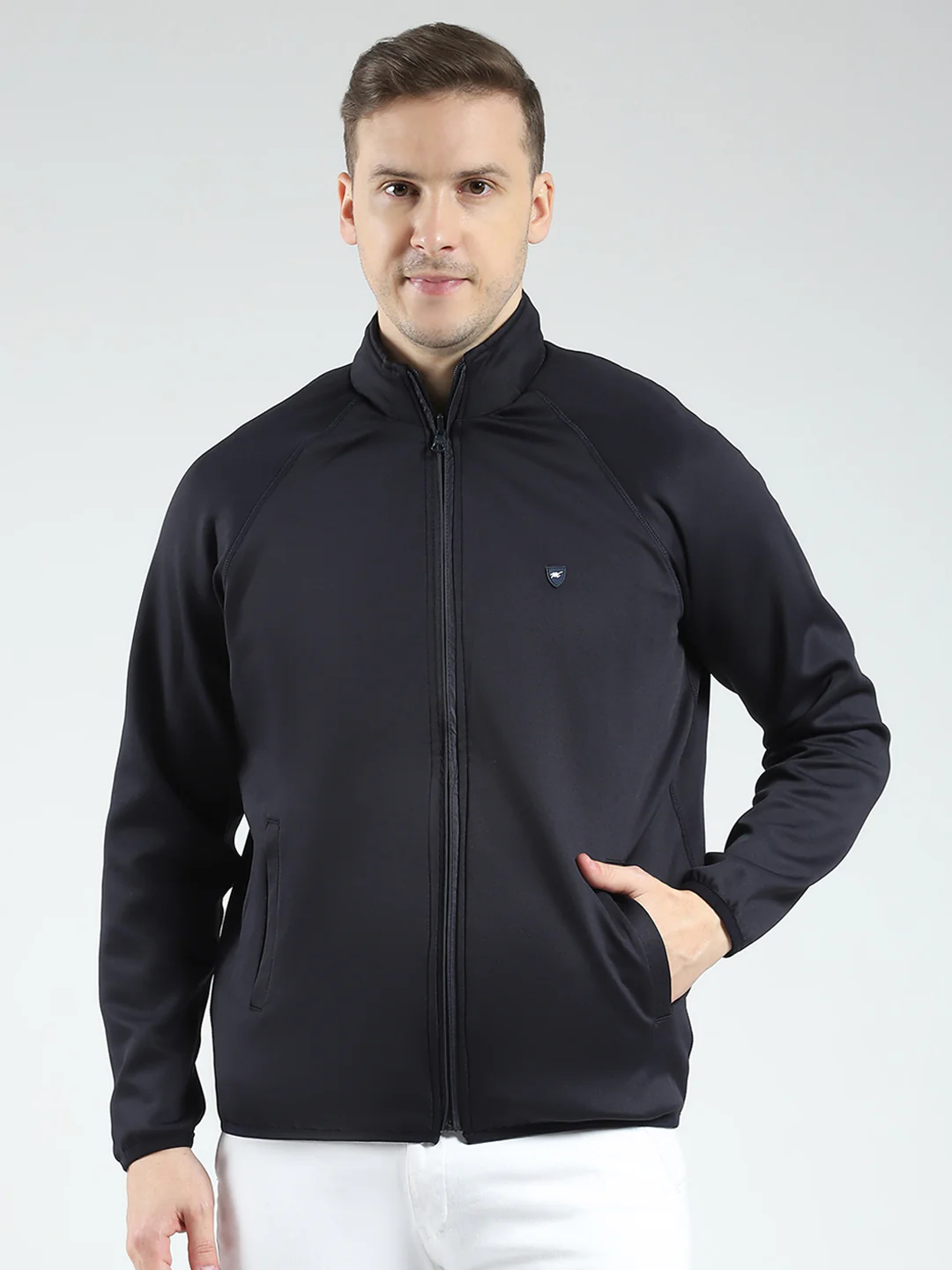 Men Navy Blue Solid Detachable Hood Full Sleeve Reversible Sweatshirt - Image 6