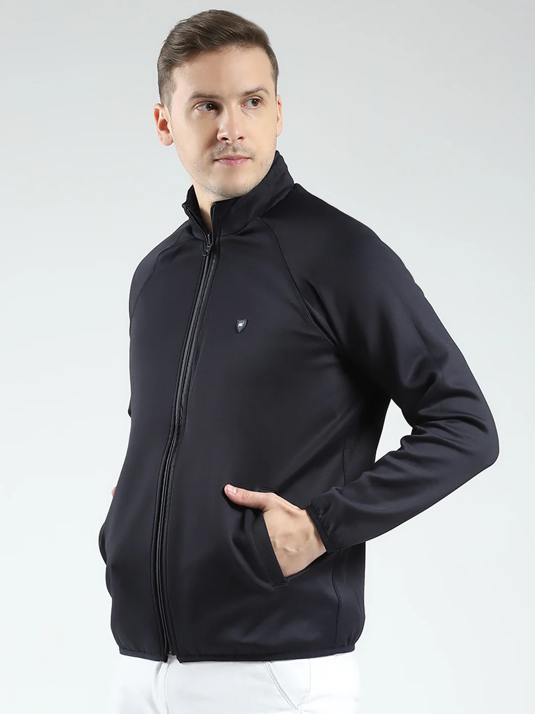 Men Navy Blue Solid Detachable Hood Full Sleeve Reversible Sweatshirt - Image 7