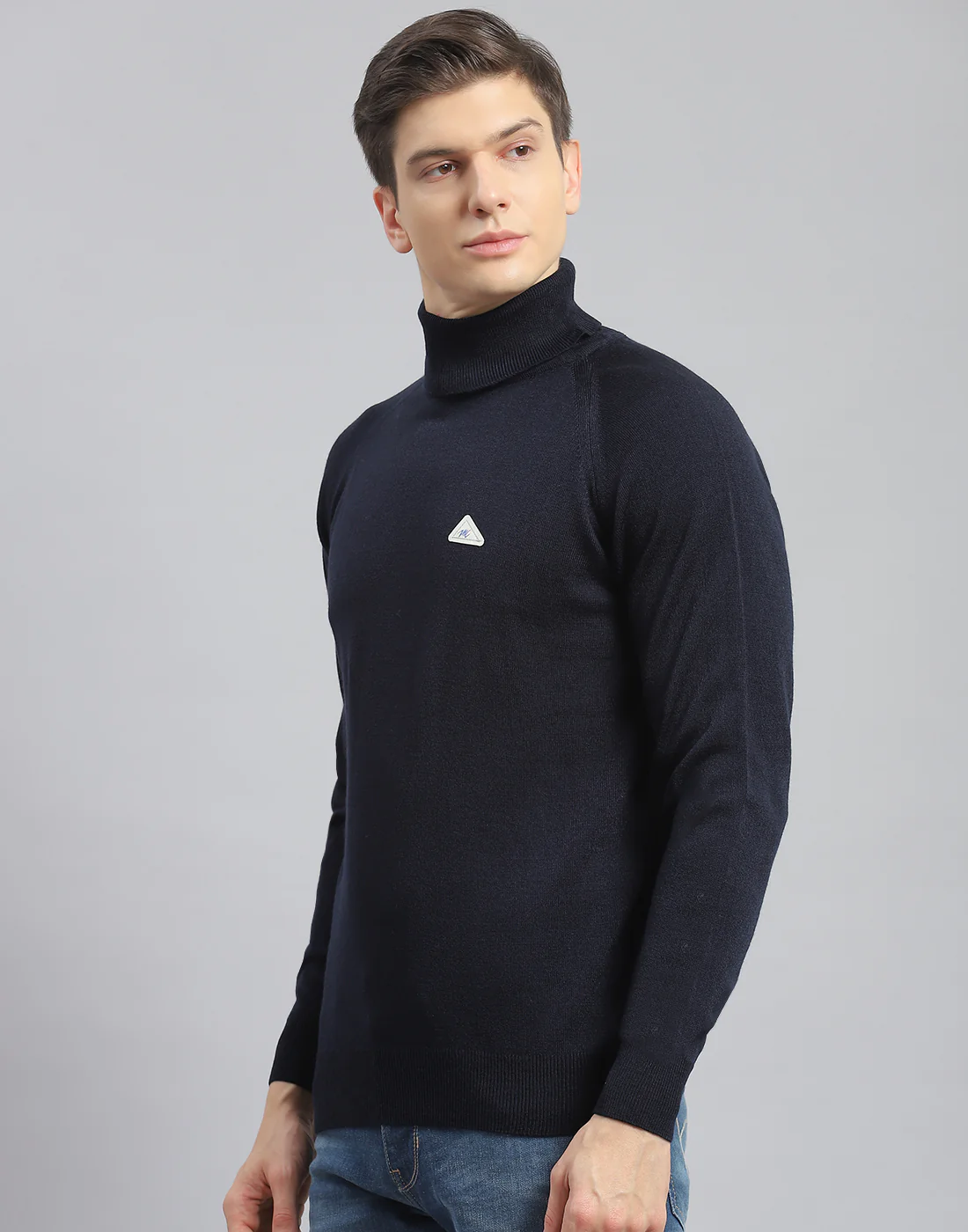 Men Navy Blue Solid H Neck Full Sleeve Pullover - Image 3