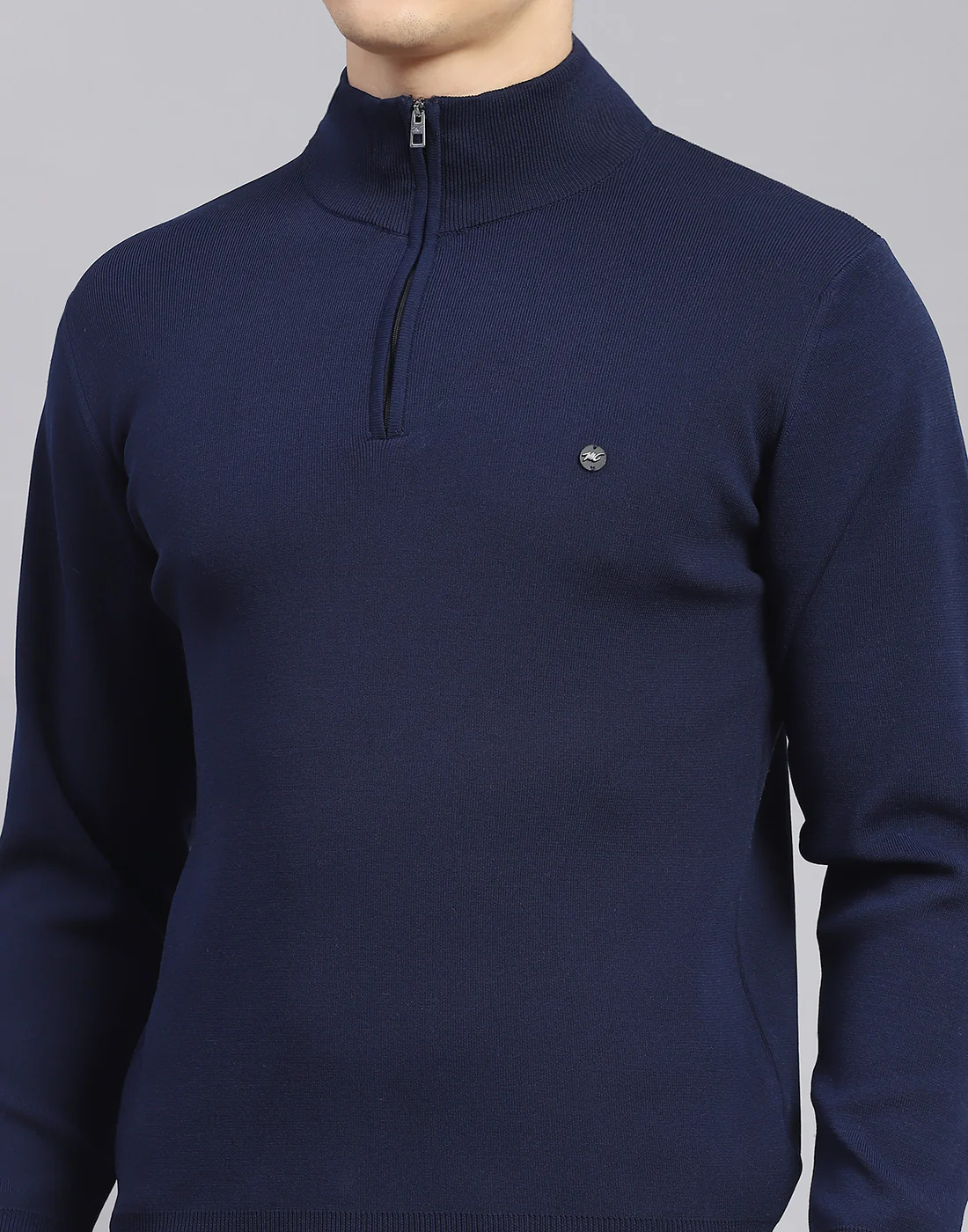 Men Navy Blue Solid H Neck Full Sleeve Sweater - Image 8
