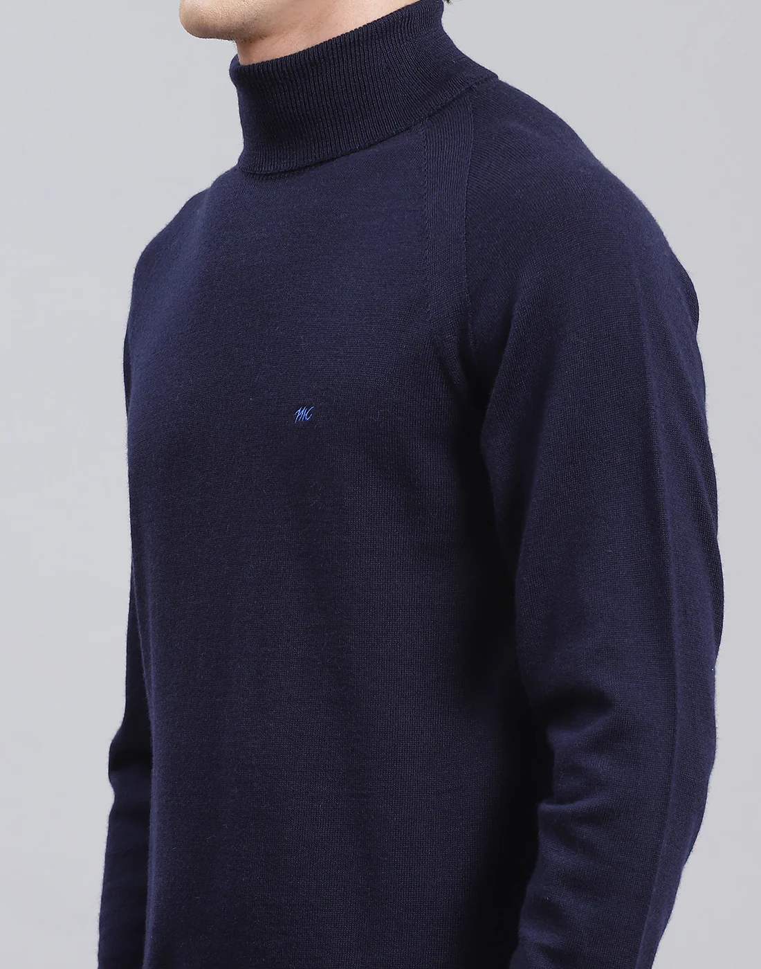 Men Navy Blue Solid High Neck Full Sleeve Pullover - Image 6