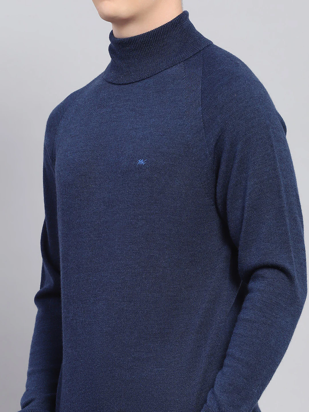 Men Navy Blue Solid High Neck Full Sleeve Pullover - Image 6