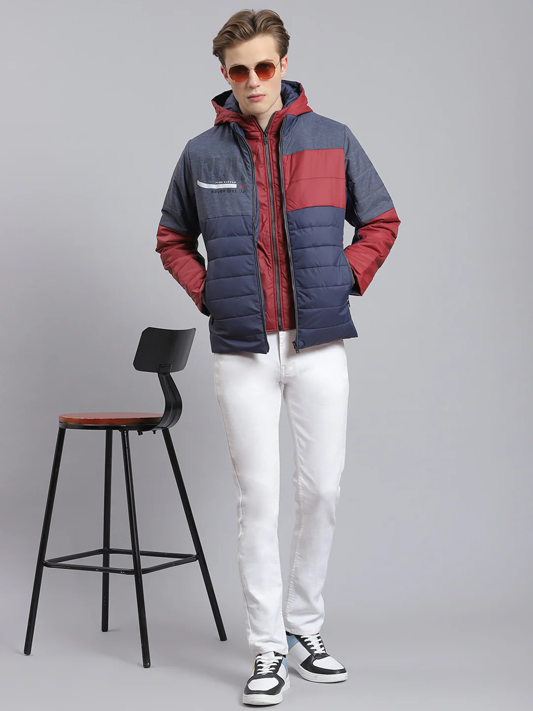 Men Navy Blue Solid Hooded Full Sleeve Jacket - Image 2