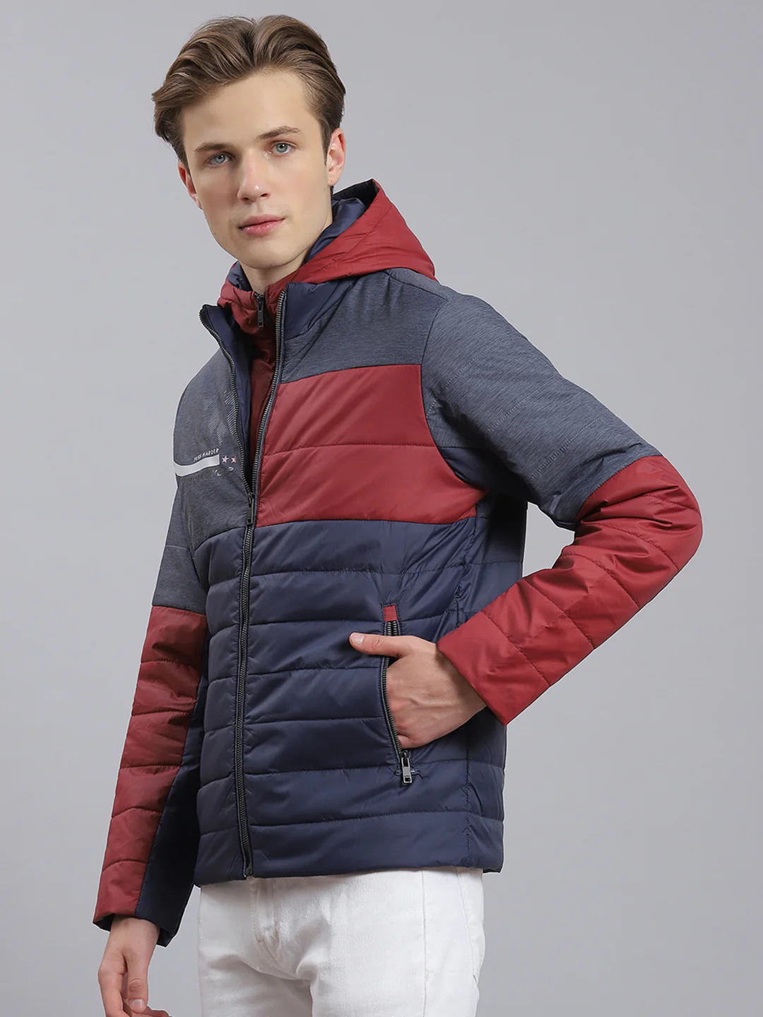 Men Navy Blue Solid Hooded Full Sleeve Jacket - Image 4