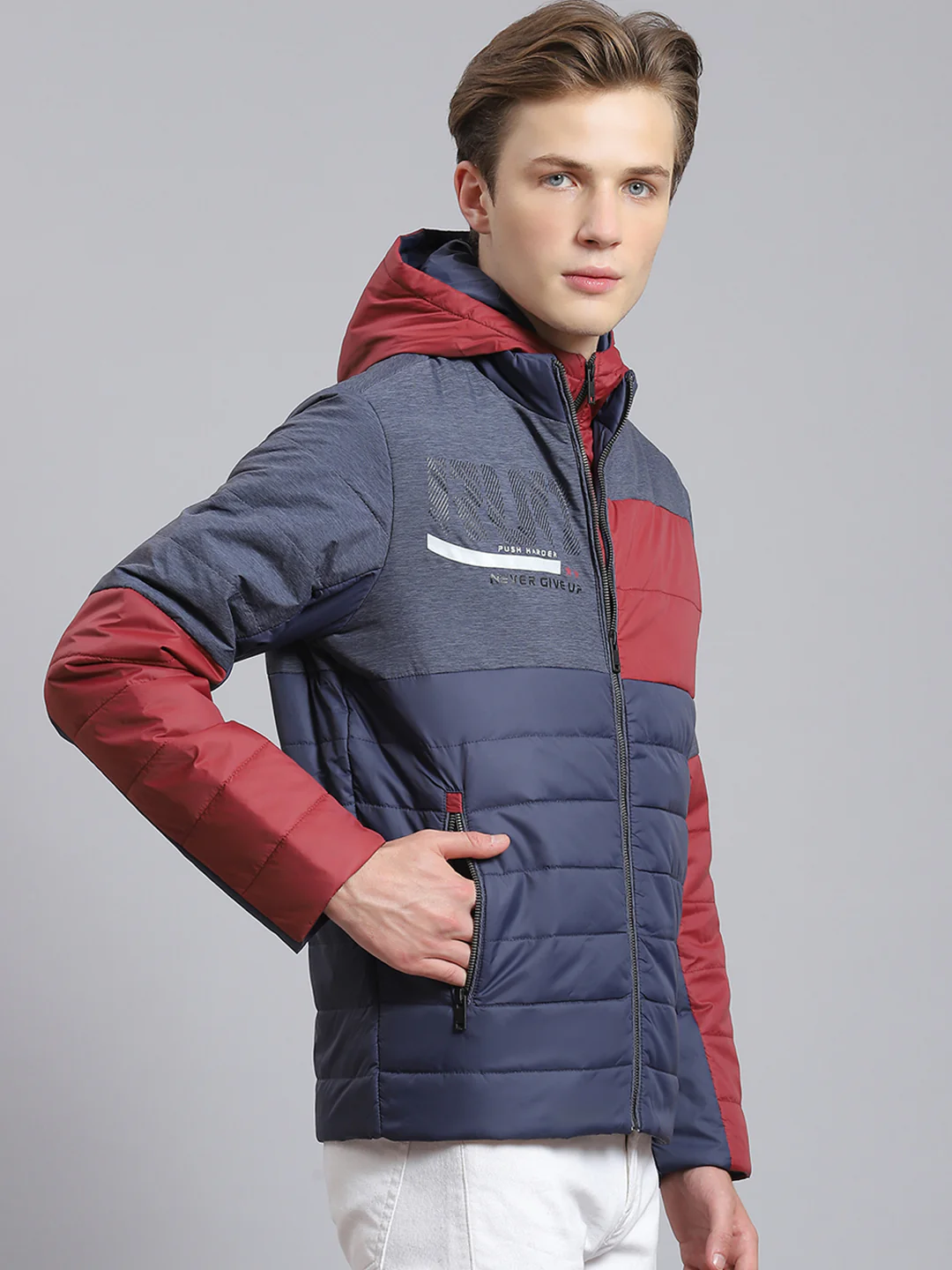 Men Navy Blue Solid Hooded Full Sleeve Jacket - Image 5