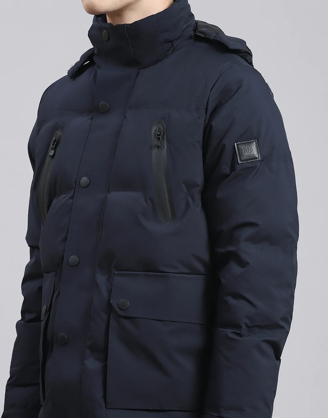 Men Navy Blue Solid Hooded Full Sleeve Jacket - Image 6