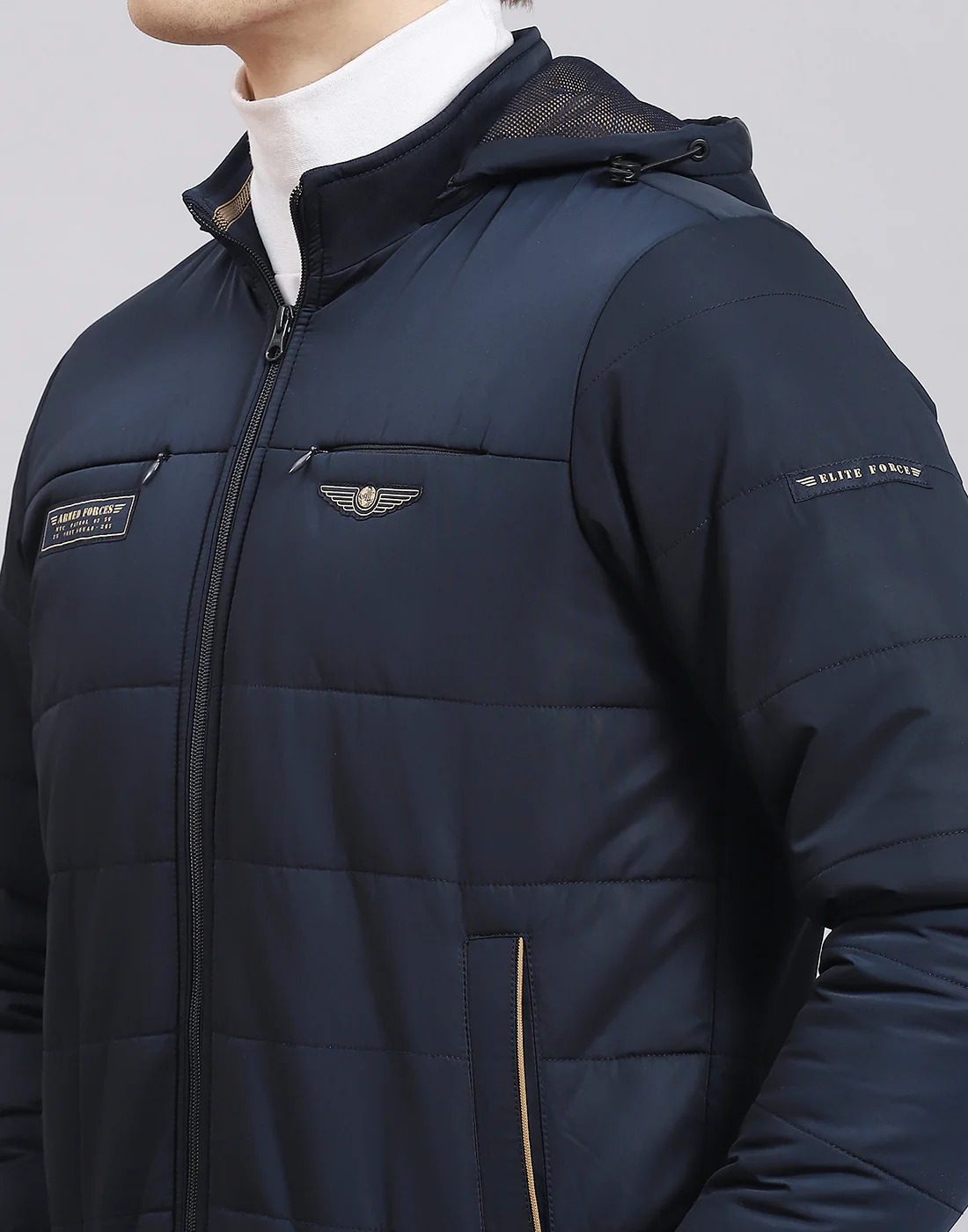 Men Navy Blue Solid Hooded Full Sleeve Jacket - Image 8