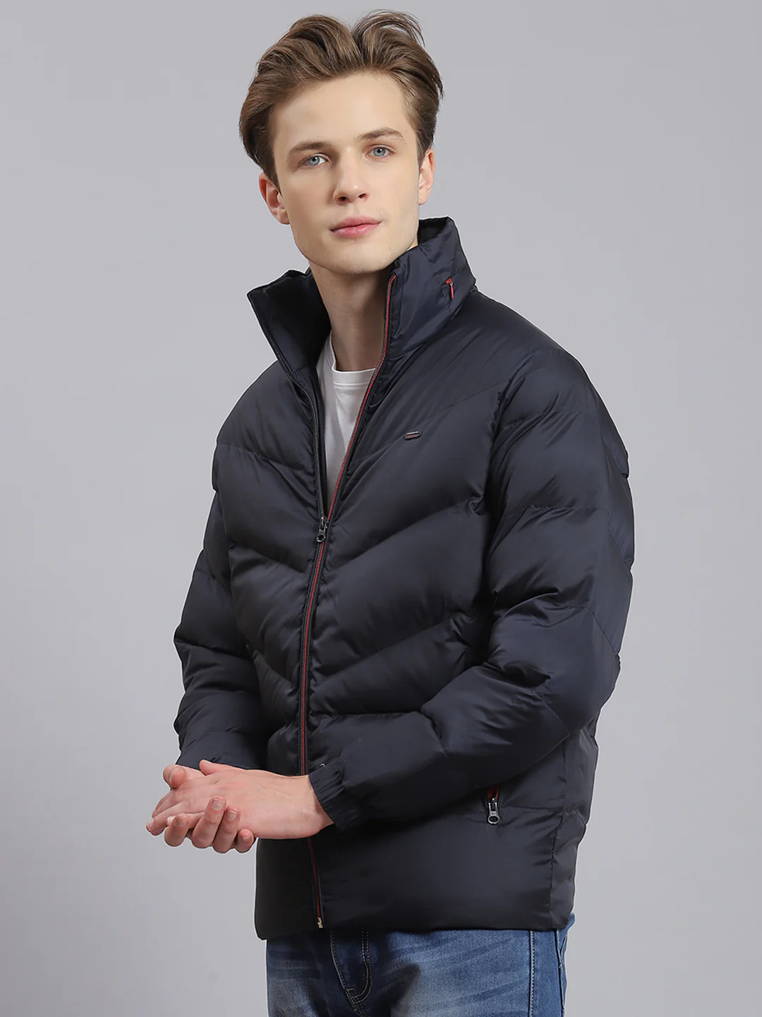 Men Navy Blue Solid Hooded Full Sleeve Jacket - Image 3